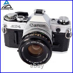 Canon AE-1 35mm SLR Film Camera Silver + FD 50mm f/1.8 Lens and Battery MINT++