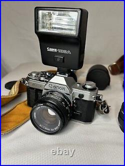 Canon AE-1 Bundle 35mm SLR Film Camera With50mm Lens 118 WORKS GREAT