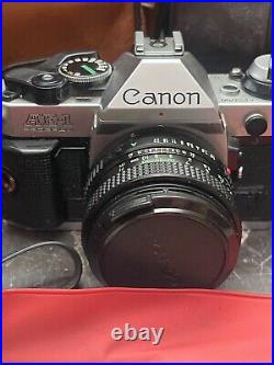 Canon AE-1 Program 35mm Manual SLR Film Camera with50mm 11.8 Lens withMANY Extras
