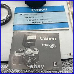 Canon AE-1 Program 35mm SLR Film Camera Bundle W Lens Speed lite Flash Tested