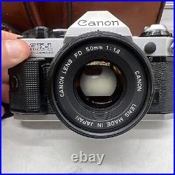 Canon AE-1 Program 35mm SLR Film Camera Bundle W Lens Speed lite Flash Tested