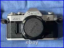 Canon AE-1 SLR 35mm Film Camera with Canon FD 50mm f/1.8 Lens & Sunpak Flash