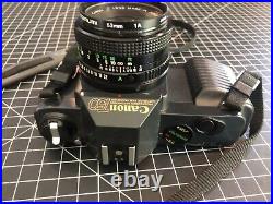 Canon T50 35mm Film SLR Camera w orig 50mm FD 118 Lens, Man, Strap & Batteries